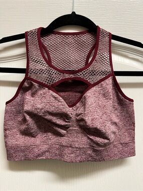Seamless Cutout Mesh Sports Bra – Burgundy Wine